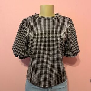 Iris Black and White Houndstooth Blouse